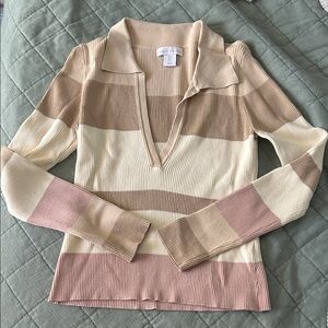 House of Harlow 1960 Striped V-Neck Sweater in Cream, Tan, Blush